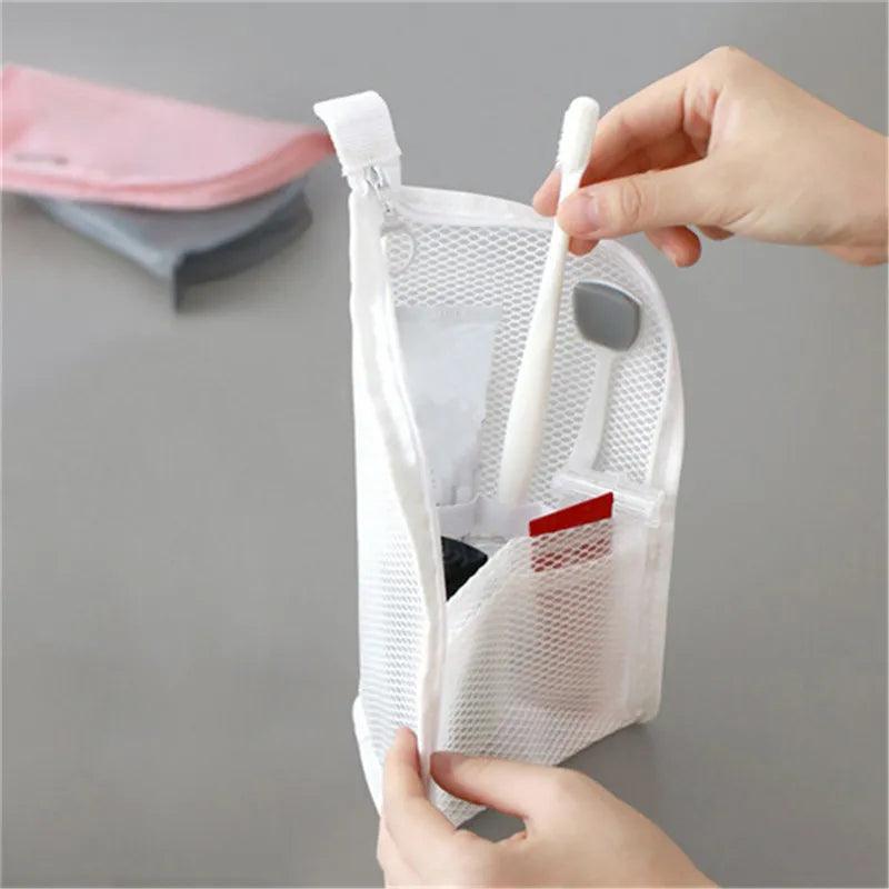 1 Pc Folding Zipper Travel Makeup Brush Bag Portable Mesh Cosmetic Bag Travel Makeup Bag Toothbrush Washing Organizer - Ammpoure Wellbeing