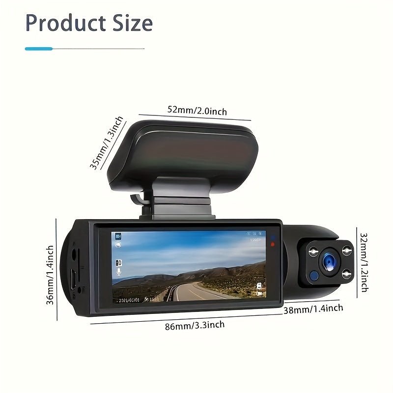 1080P Dual Camera Dash Cam For Cars With IR Night Vision, Loop Recording, And Wide Angle Lens - 8.03 Cm IPS Screen - Ammpoure Wellbeing