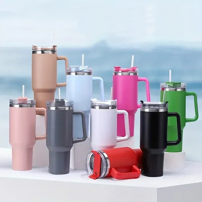 1200ML 304 Stainless Steel Insulated Water Bottle,Thermal Coffee Car Cup, Cold Hot Mugs Vacuum Flask With Handle Straw,For Sport - Ammpoure Wellbeing