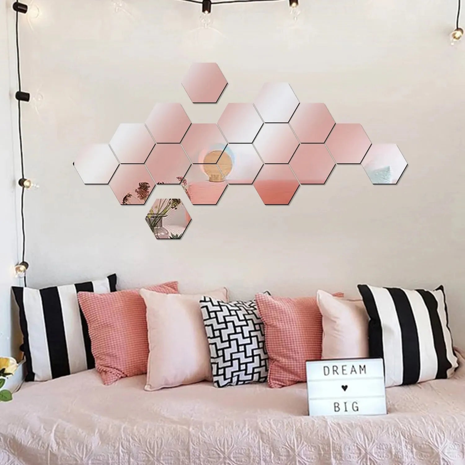 12PCS/Lot Geometric Solid Hexagonal Mirror Wall Stickers DIY With Built - in Adhesive and Removable Home Decoration - Ammpoure Wellbeing