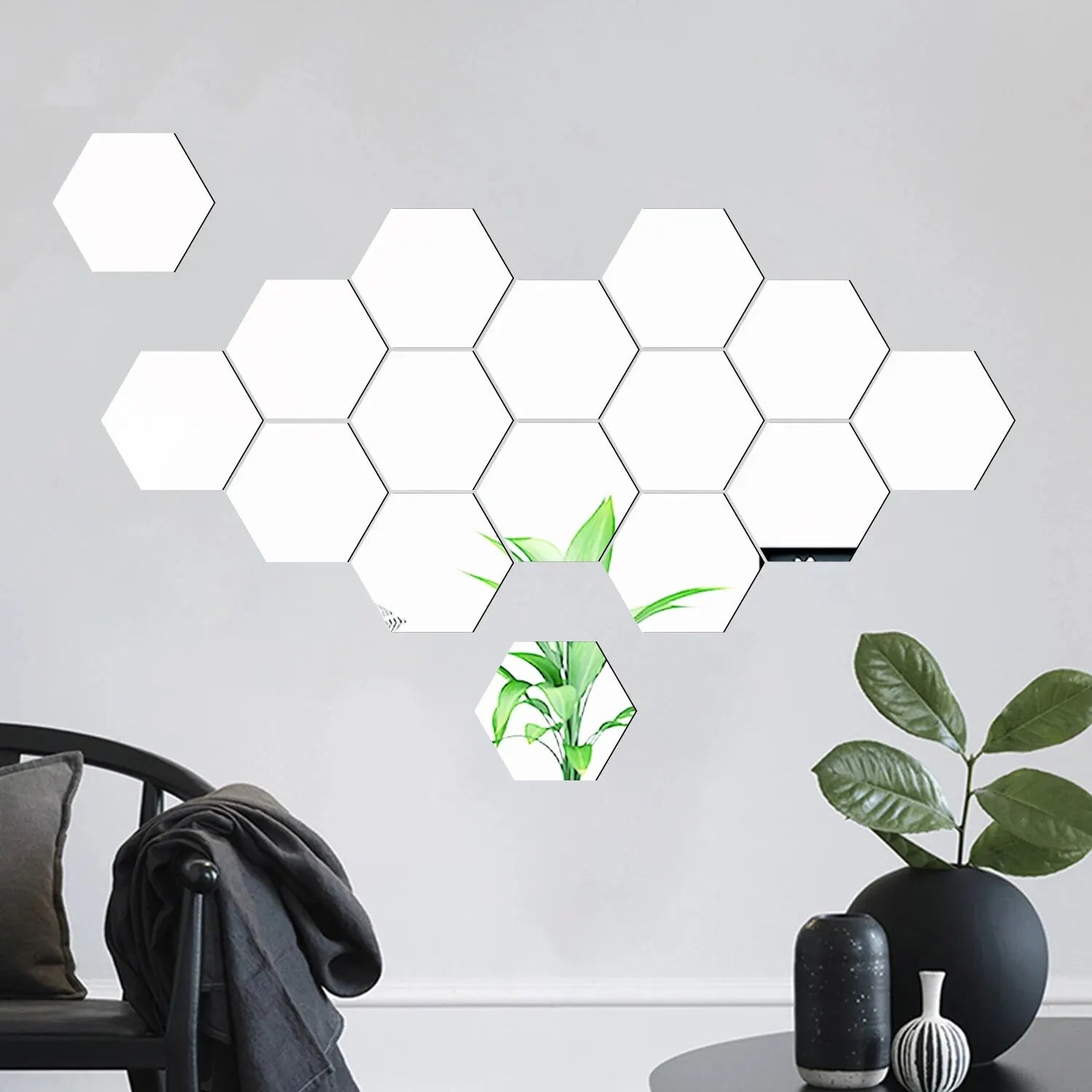 12PCS/Lot Geometric Solid Hexagonal Mirror Wall Stickers DIY With Built - in Adhesive and Removable Home Decoration - Ammpoure Wellbeing