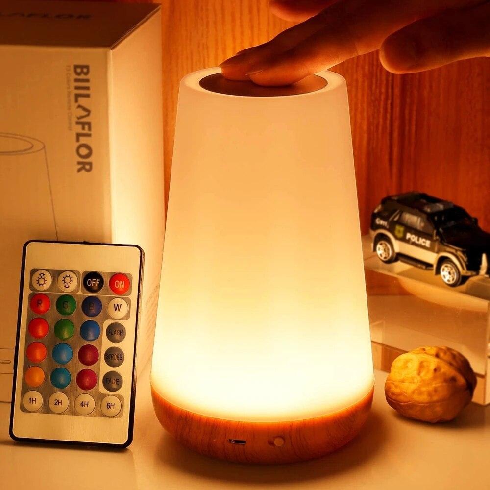 13 Color Changing Night Light Remote Control Touch USB Rechargeable RGB Night Lamp Dimmable Lamp Portable Table Bedside Lamp - Ammpoure Wellbeing
