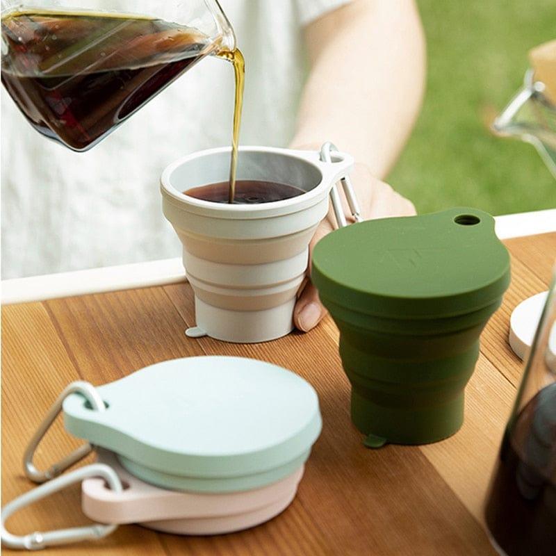 150ML Folding Cup Mini Retractable Cup Silicone Portable Teacup Outdoor Travel Coffee Telescopic Drinking Mug with Lid - Ammpoure Wellbeing