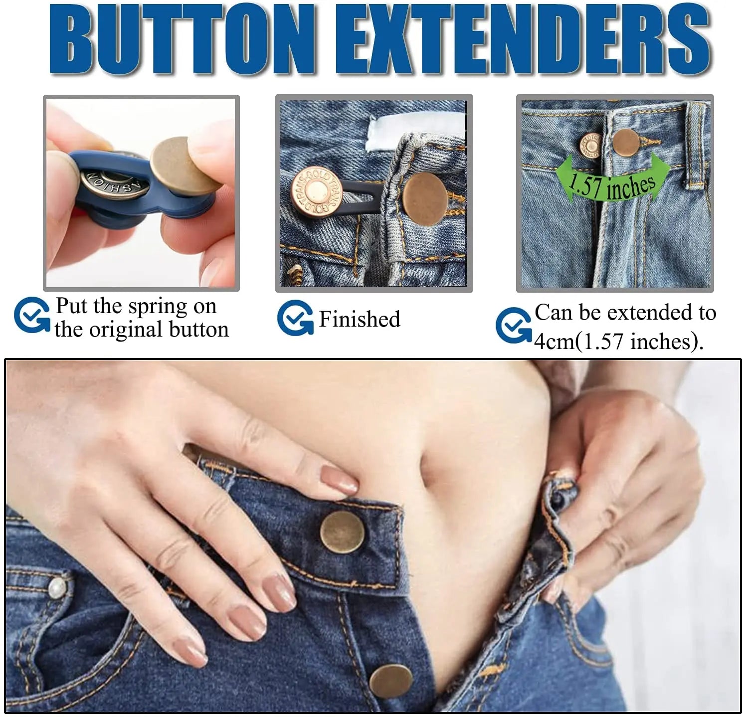 1/5/10PCS Metal Button Extender For Pants Jeans Free Sewing Adjustable Retractable Waist Extenders Button Waistband Expander - Ammpoure Wellbeing