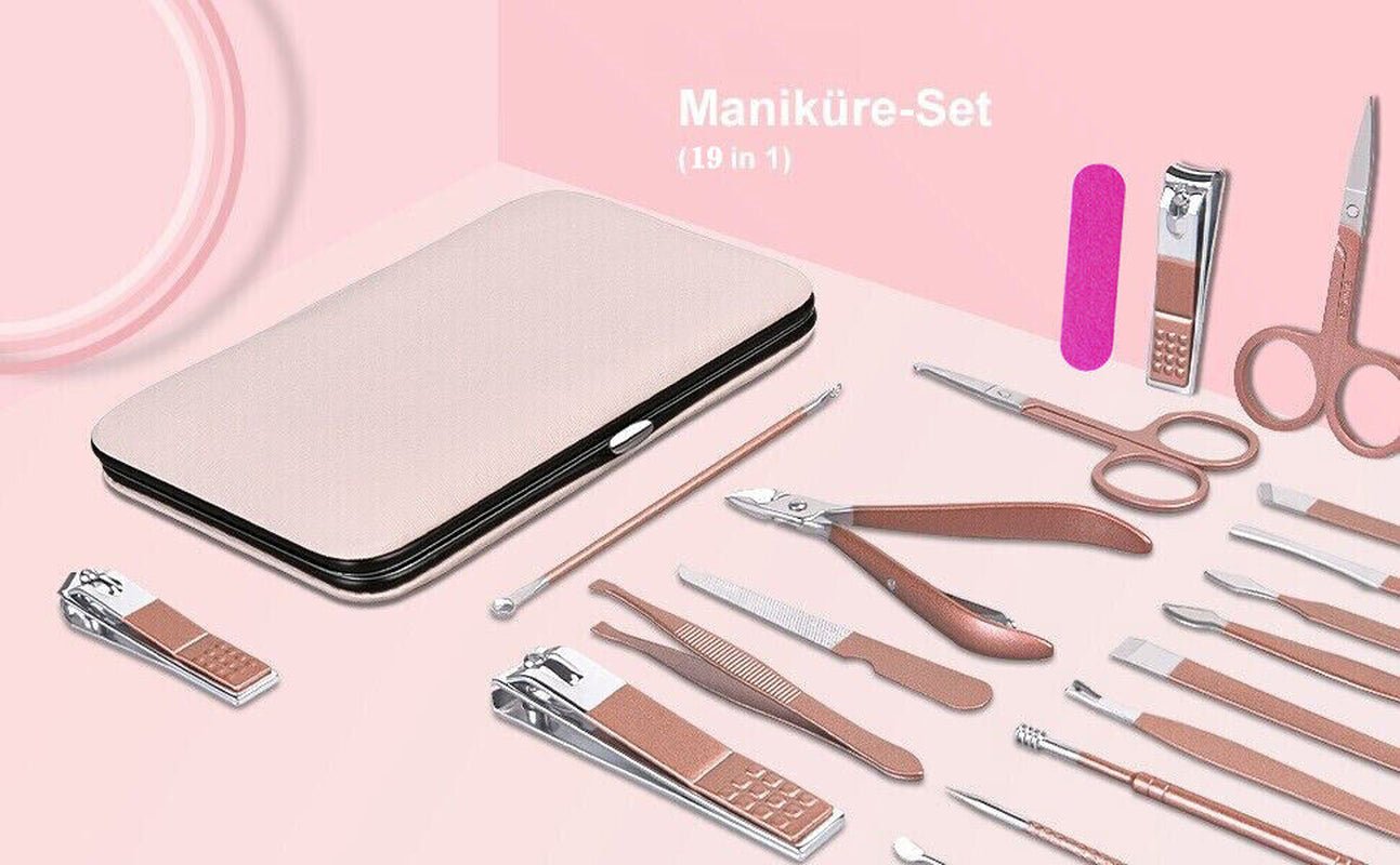 19 Pcs Manicure Kit Pedicure Cuticle Tool Nail Care Clipper Cutter Case Gift Set - Ammpoure Wellbeing