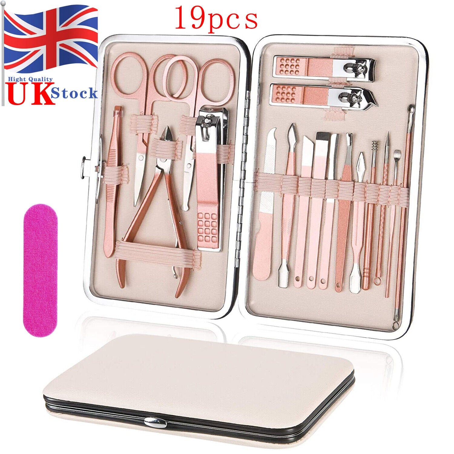 19 Pcs Manicure Kit Pedicure Cuticle Tool Nail Care Clipper Cutter Case Gift Set - Ammpoure Wellbeing