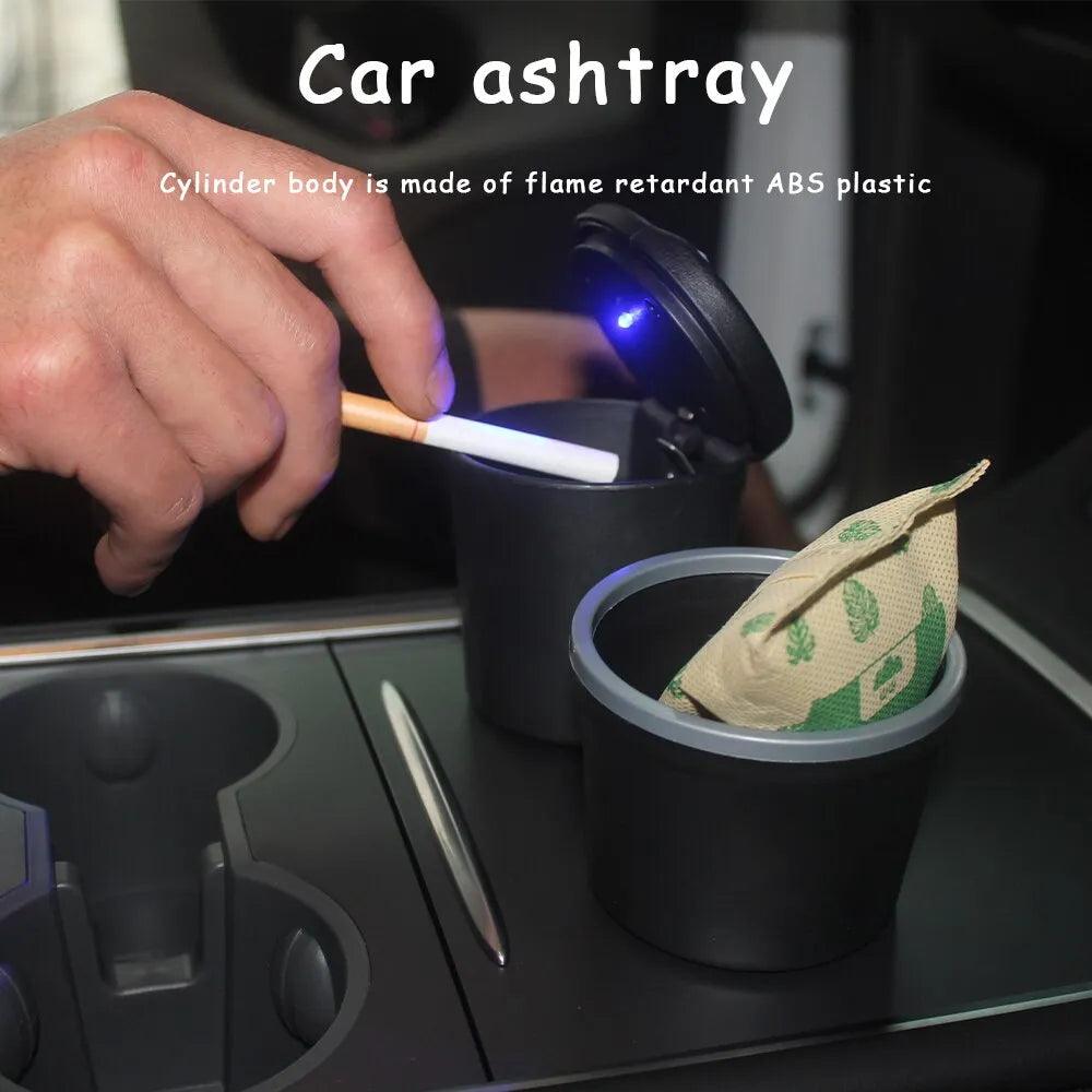 1PC Portable LED Smoke Car Ashtray Cigarette Ash Holder Creative Cup Automatic Light Indicator Ashtray Car Cup Holder Accessory - Ammpoure Wellbeing