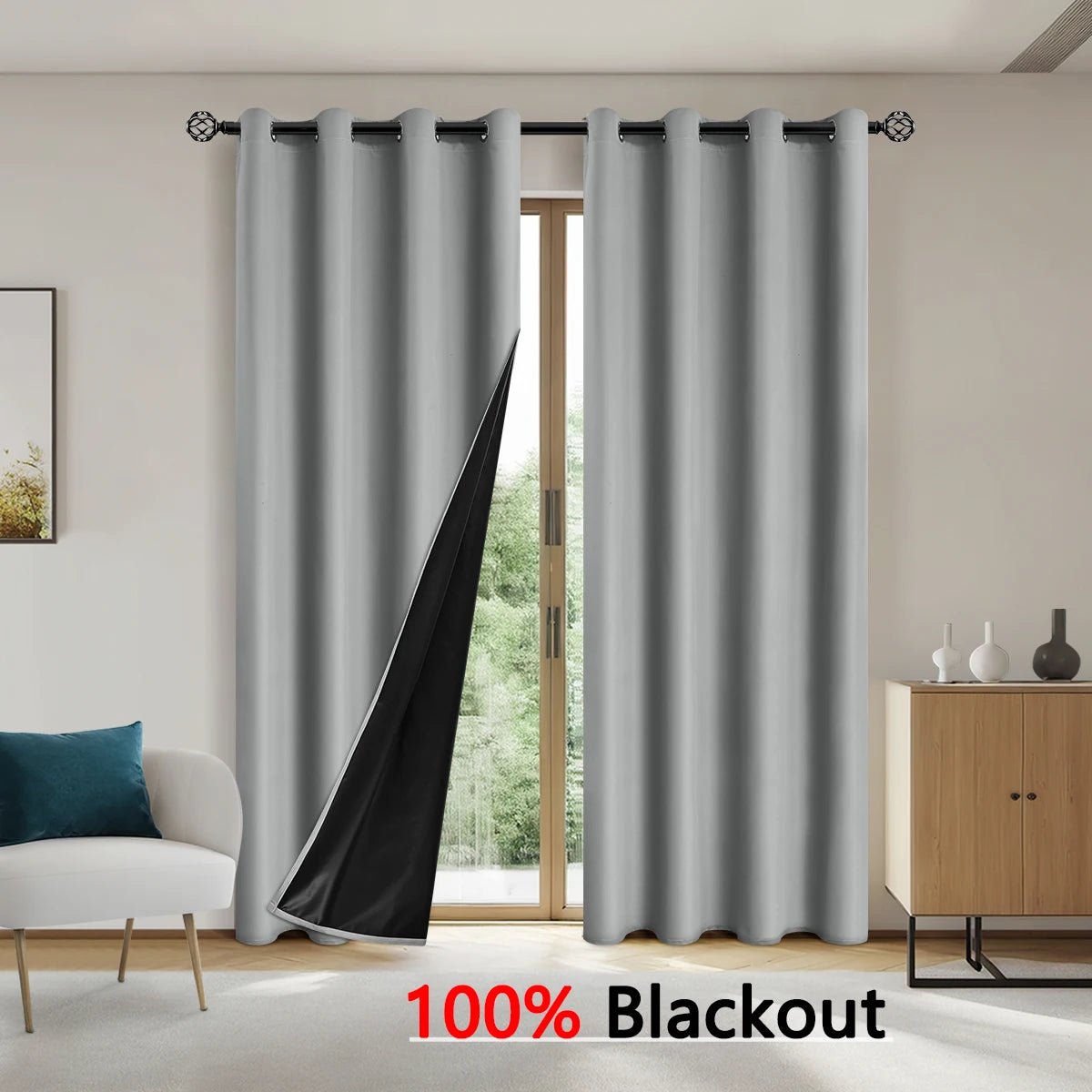 1pc Solid color full shading and sun protection 100% Blackout curtains, bedroom and living room shading curtains - Ammpoure Wellbeing