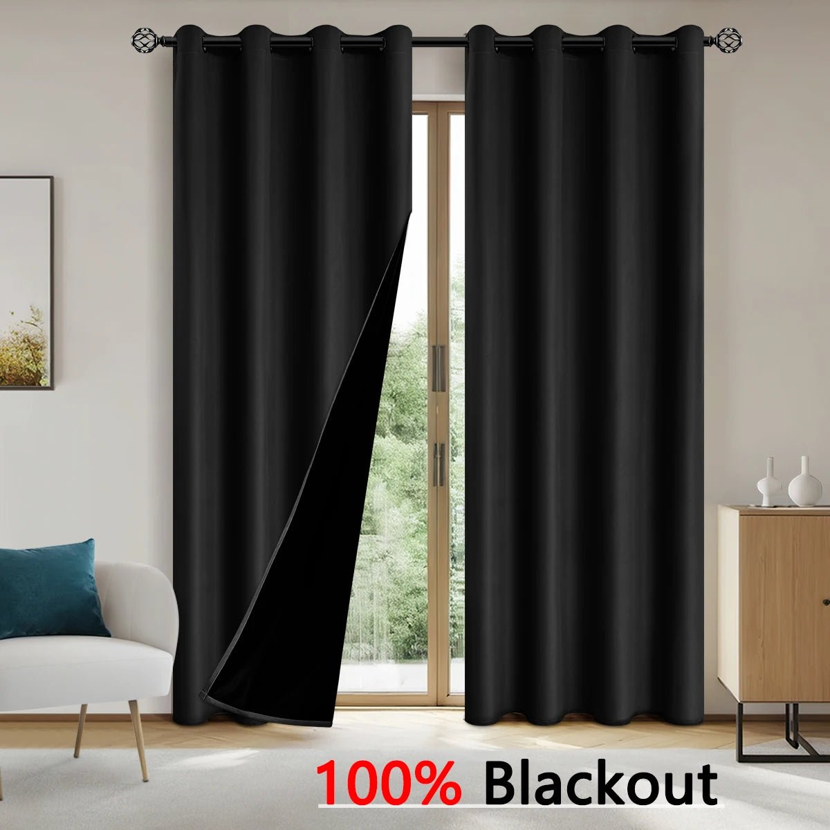 1pc Solid color full shading and sun protection 100% Blackout curtains, bedroom and living room shading curtains - Ammpoure Wellbeing