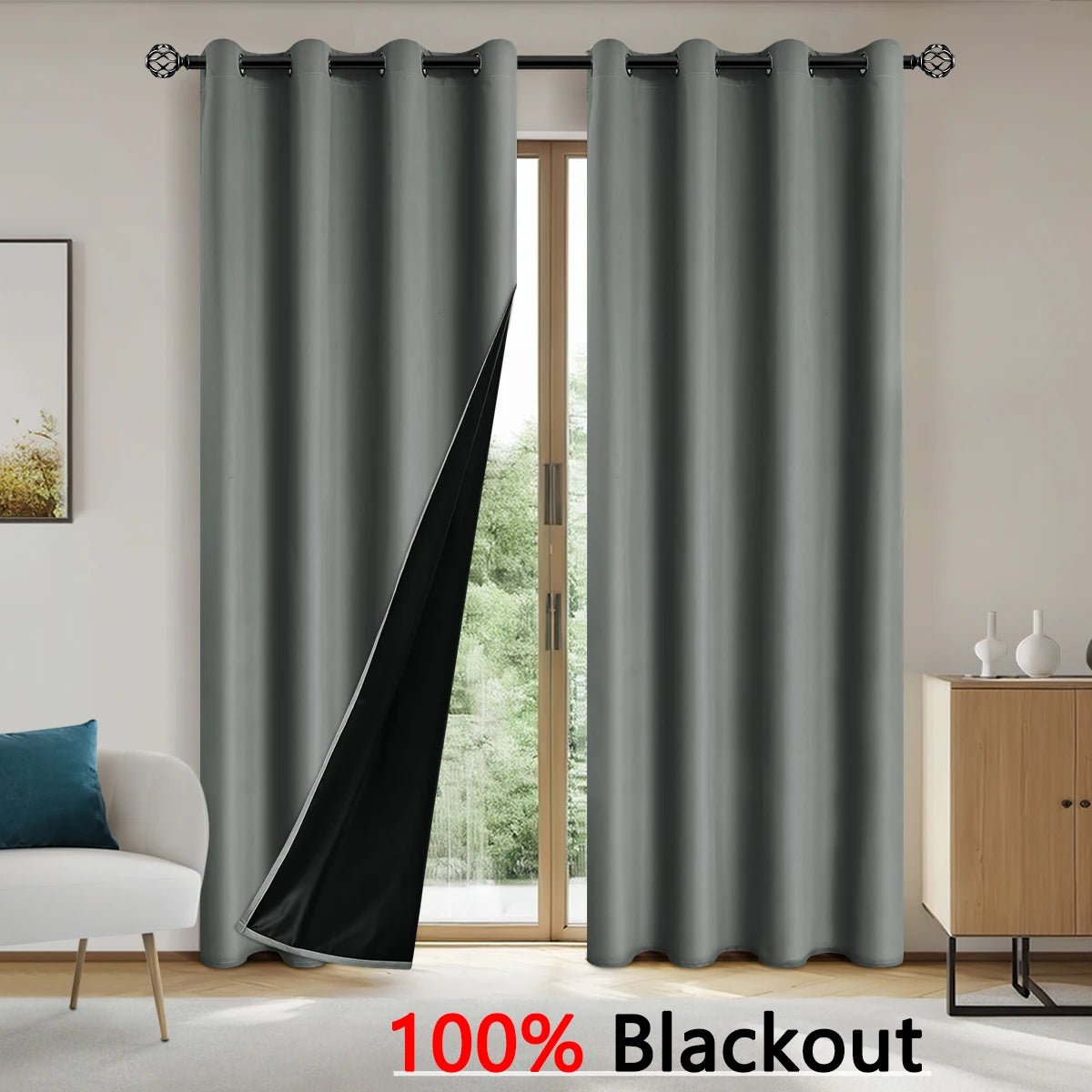 1pc Solid color full shading and sun protection 100% Blackout curtains, bedroom and living room shading curtains - Ammpoure Wellbeing