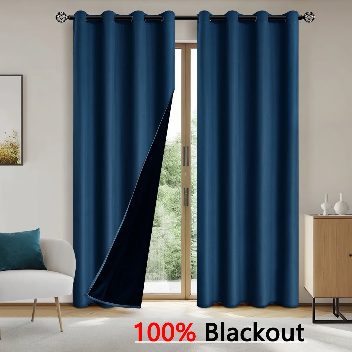 1pc Solid color full shading and sun protection 100% Blackout curtains, bedroom and living room shading curtains - Ammpoure Wellbeing