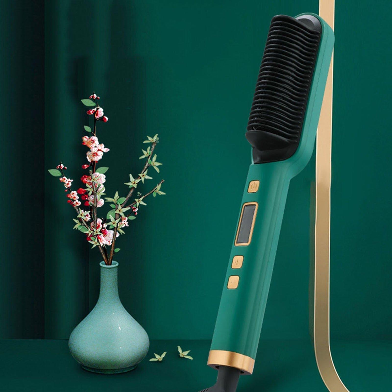 2 In 1 Electric Professional Negative Ion Hair Straightener Brush Curling Comb With Lcd Display Hair Curling Tools - Ammpoure Wellbeing