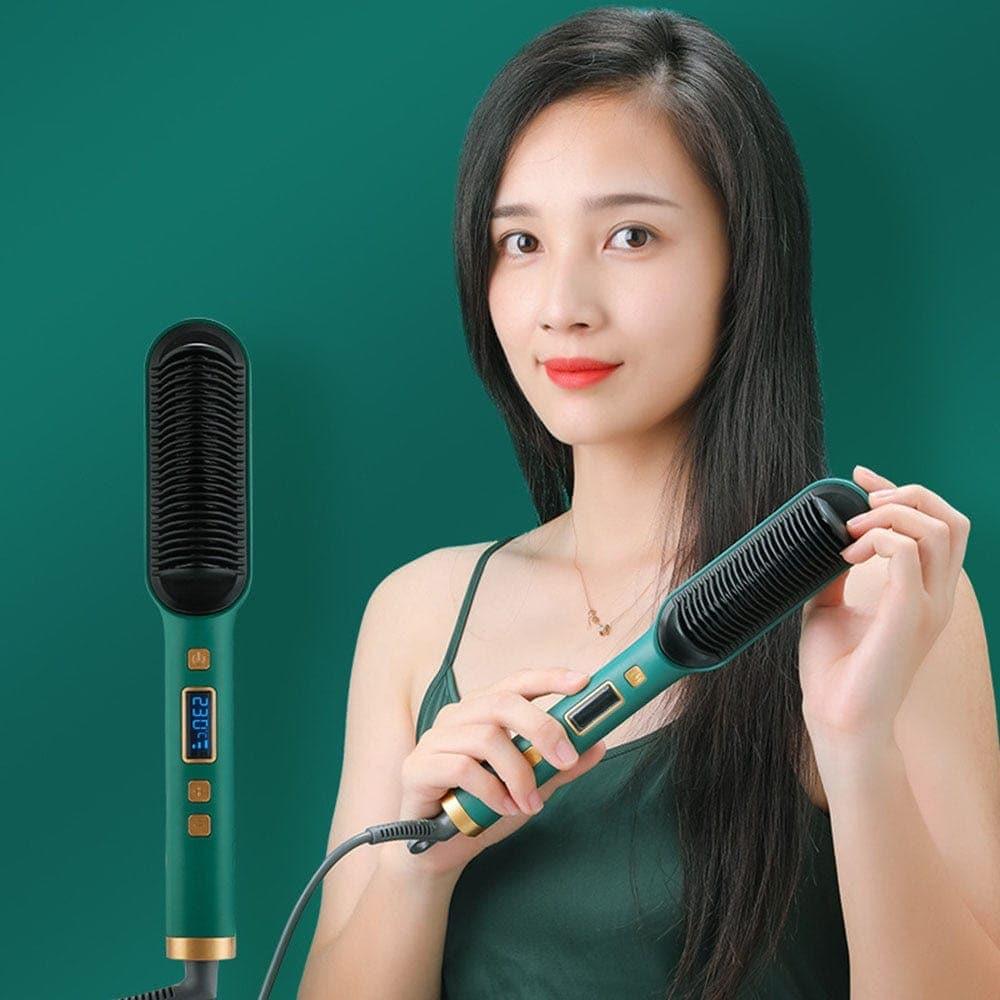 2 In 1 Electric Professional Negative Ion Hair Straightener Brush Curling Comb With Lcd Display Hair Curling Tools - Ammpoure Wellbeing