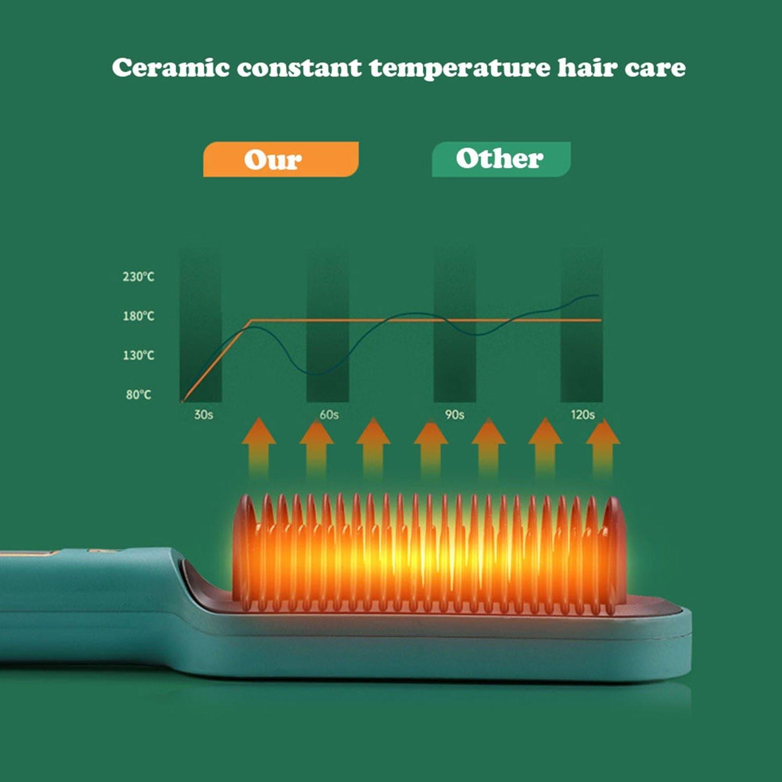 2 In 1 Electric Professional Negative Ion Hair Straightener Brush Curling Comb With Lcd Display Hair Curling Tools - Ammpoure Wellbeing