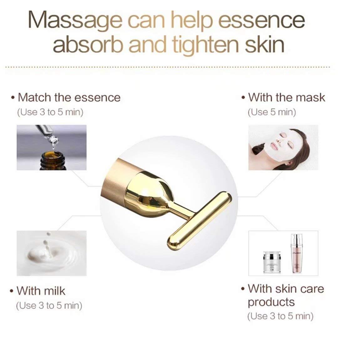 24k Gold Face Lift Bar Roller Vibration Slimming Massager Facial Stick Facial Beauty Skin Care T Shaped Vibrating Tool - Ammpoure Wellbeing