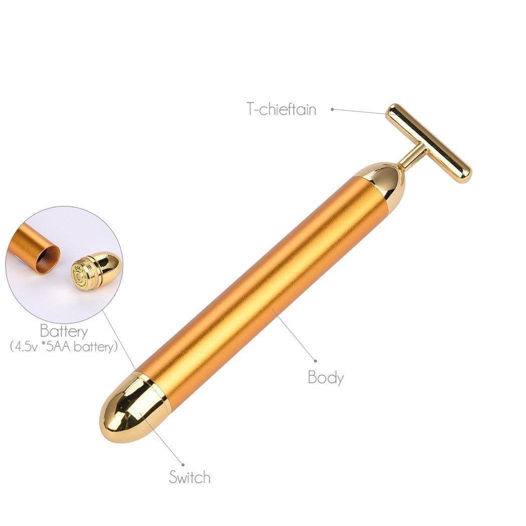 24k Gold Face Lift Bar Roller Vibration Slimming Massager Facial Stick Facial Beauty Skin Care T Shaped Vibrating Tool - Ammpoure Wellbeing