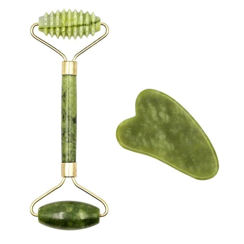 2pcs Jade Roller for Facial Massage with Gua Sha Scraping Tool.Jade Stone Massager Kit. Skin Care and Relaxation - Ammpoure Wellbeing