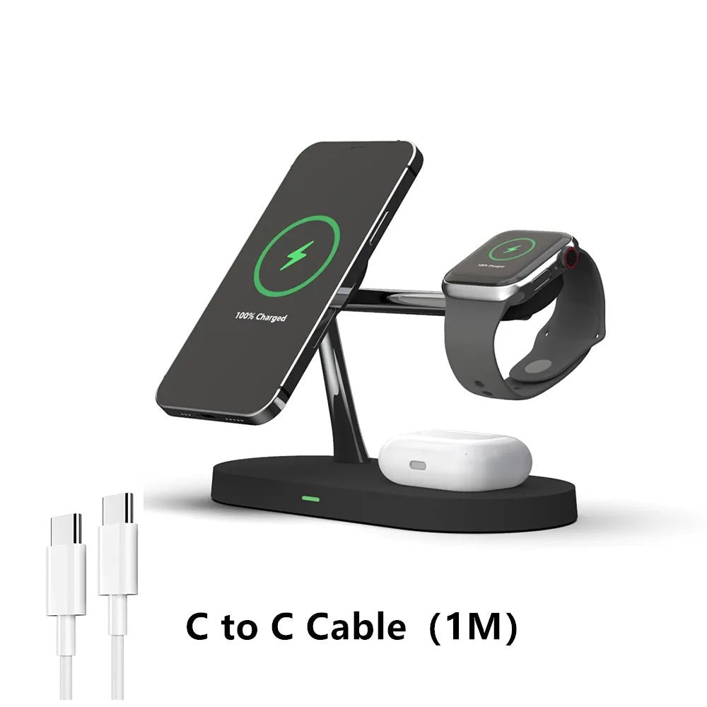 3 in 1 Wireless Charger Stand Magnetic For iPhone 12 13 14 15 Fast Charging Station for Apple Watch 9 8 7 6 5 Airpods 2 3 Pro - Ammpoure Wellbeing