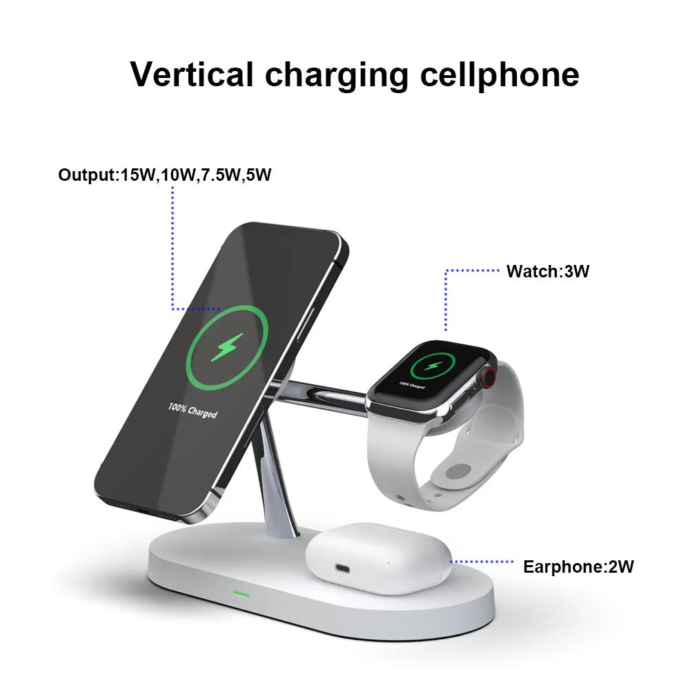 3 in 1 Wireless Charger Stand Magnetic For iPhone 12 13 14 15 Fast Charging Station for Apple Watch 9 8 7 6 5 Airpods 2 3 Pro - Ammpoure Wellbeing