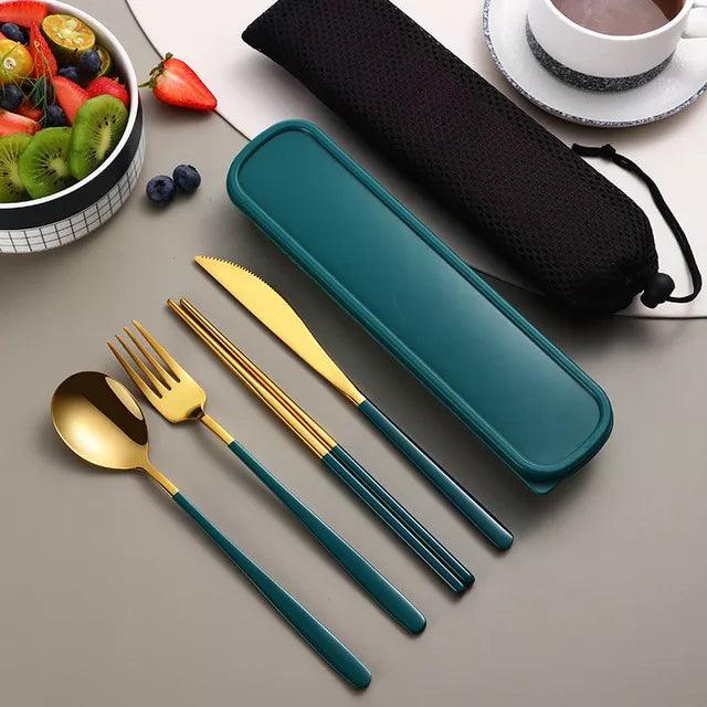 304 Tableware Set Portable Cutlery Set Dinnerware Set High Quality Stainless Steel Knife Fork Spoon Travel Flatware With Box - Ammpoure Wellbeing