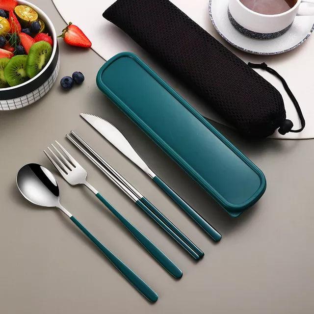 304 Tableware Set Portable Cutlery Set Dinnerware Set High Quality Stainless Steel Knife Fork Spoon Travel Flatware With Box - Ammpoure Wellbeing