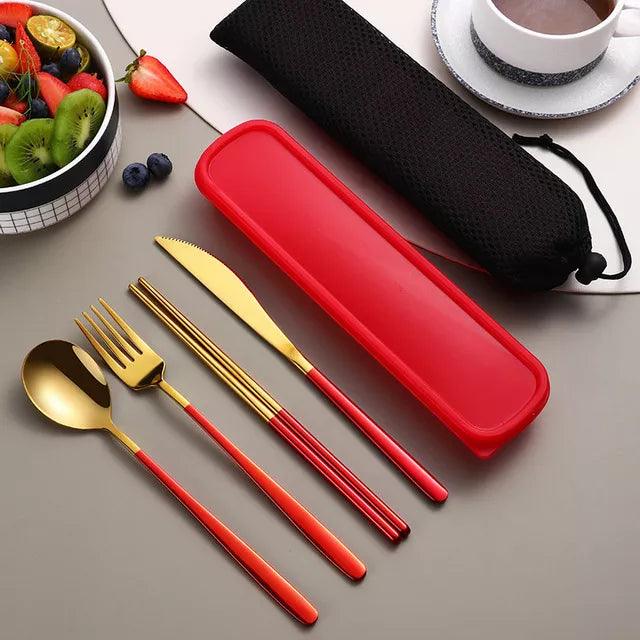 304 Tableware Set Portable Cutlery Set Dinnerware Set High Quality Stainless Steel Knife Fork Spoon Travel Flatware With Box - Ammpoure Wellbeing