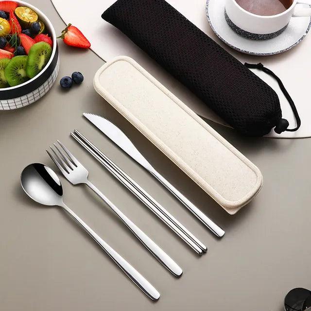 304 Tableware Set Portable Cutlery Set Dinnerware Set High Quality Stainless Steel Knife Fork Spoon Travel Flatware With Box - Ammpoure Wellbeing