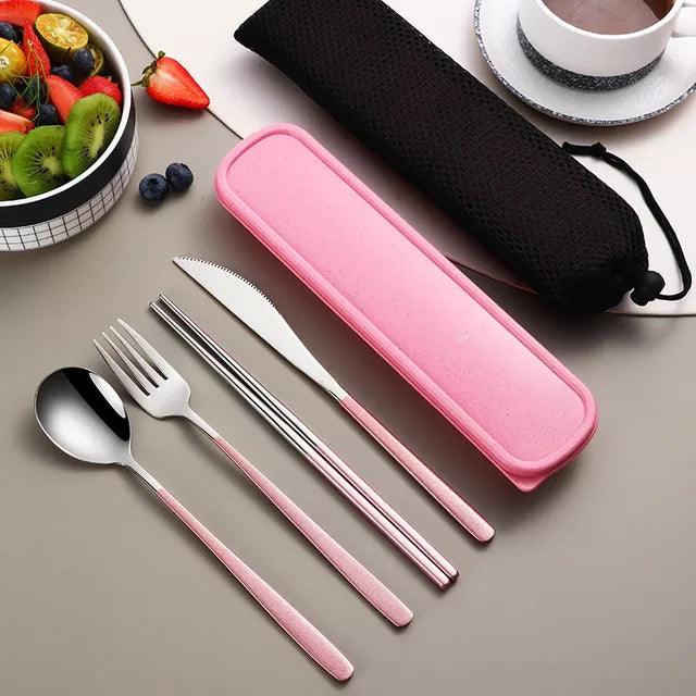 304 Tableware Set Portable Cutlery Set Dinnerware Set High Quality Stainless Steel Knife Fork Spoon Travel Flatware With Box - Ammpoure Wellbeing