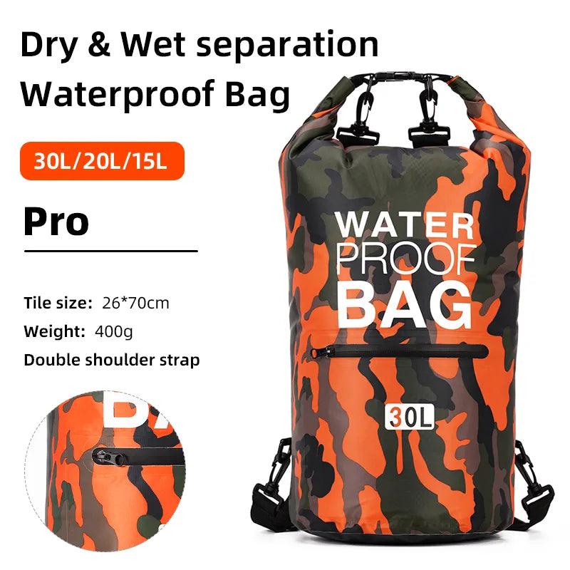30L 15L Waterproof Dry Bags With Wet Separation Pocket Backpack For Kayaking Boating Swimming Outdoor Sports Bag XAZ9 - Ammpoure Wellbeing
