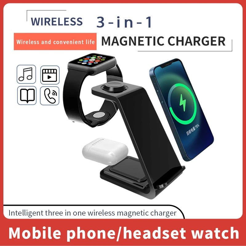 30W 3 in 1 Wireless Charger Stand Fast Charging Dock Station for iPhone 14 13 12 11 X XR 8 Apple Watch 6 7 8 iWatch Airpods Pro - Ammpoure Wellbeing