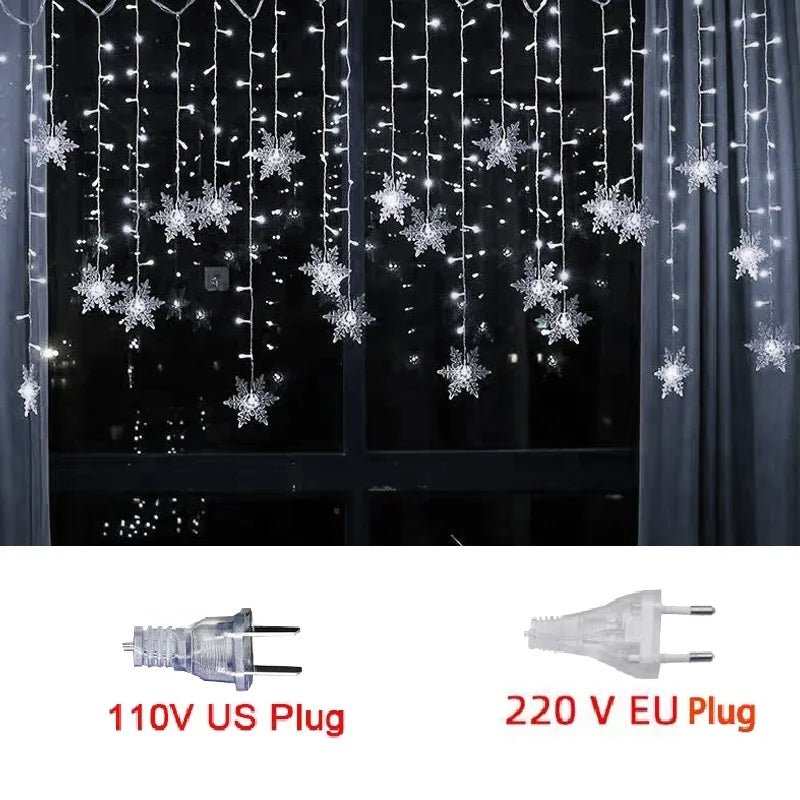 3.2M Christmas Snowflakes LED String Lights Flashing Fairy Curtain Lights Waterproof For Holiday Party Wedding Xmas Decoration - Ammpoure Wellbeing