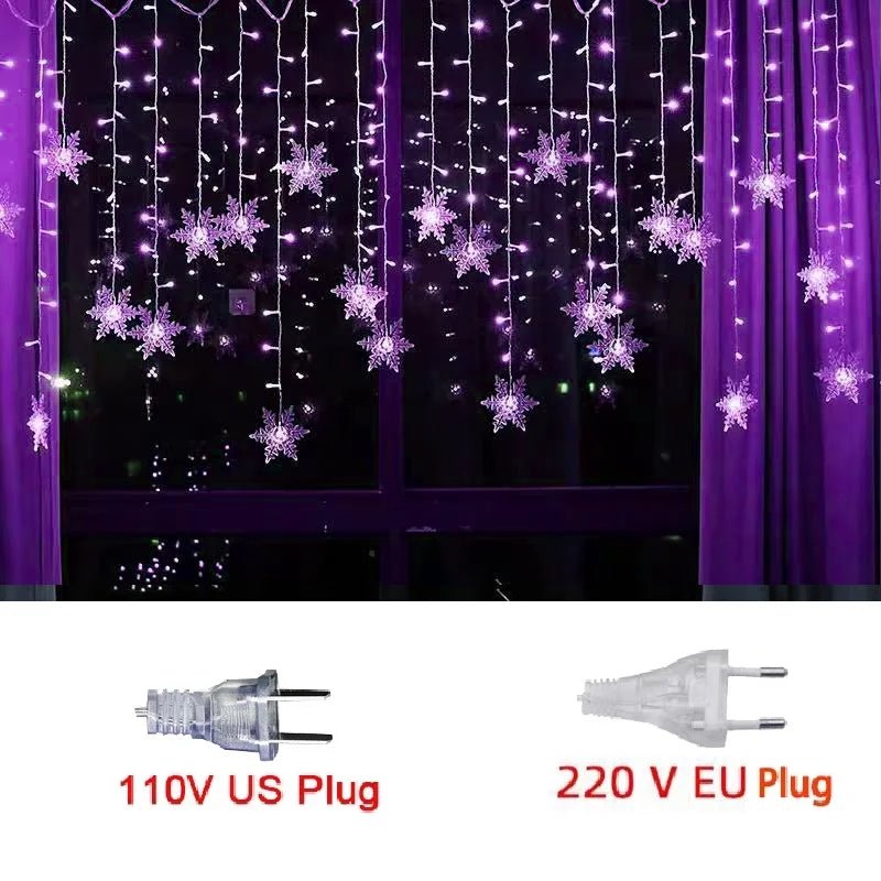 3.2M Christmas Snowflakes LED String Lights Flashing Fairy Curtain Lights Waterproof For Holiday Party Wedding Xmas Decoration - Ammpoure Wellbeing