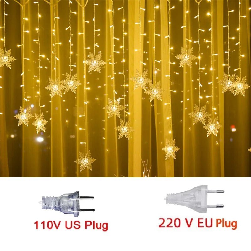 3.2M Christmas Snowflakes LED String Lights Flashing Fairy Curtain Lights Waterproof For Holiday Party Wedding Xmas Decoration - Ammpoure Wellbeing