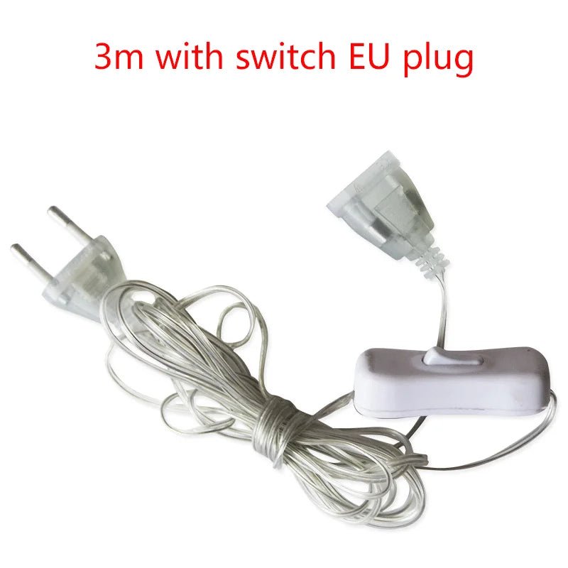 3M 5M Power Extension Cord For EU / US Plug LED Holiday Light String Extension Standard Switch Cable Christmas Curtain Light - Ammpoure Wellbeing