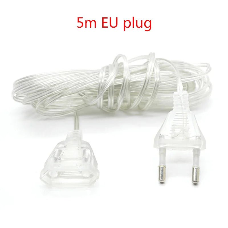 3M 5M Power Extension Cord For EU / US Plug LED Holiday Light String Extension Standard Switch Cable Christmas Curtain Light - Ammpoure Wellbeing