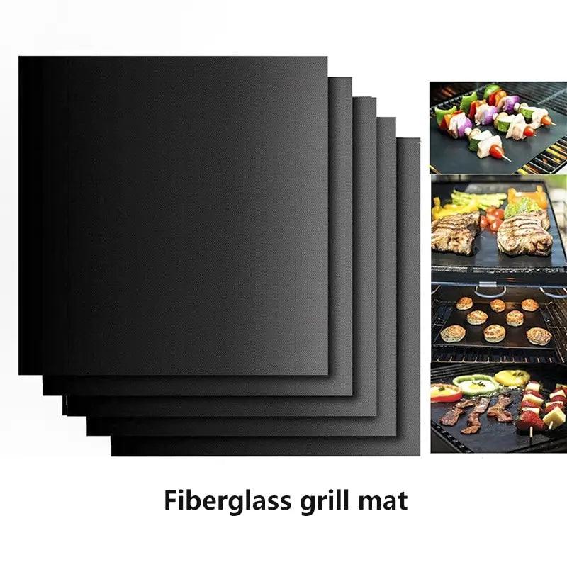 3Pcs 40 X 30cm Black BBQ Grill Mat Barbecue Outdoor Baking Non Stick Pad Reusable Cooking Plate for Party Mat Tools Accessories - Ammpoure Wellbeing