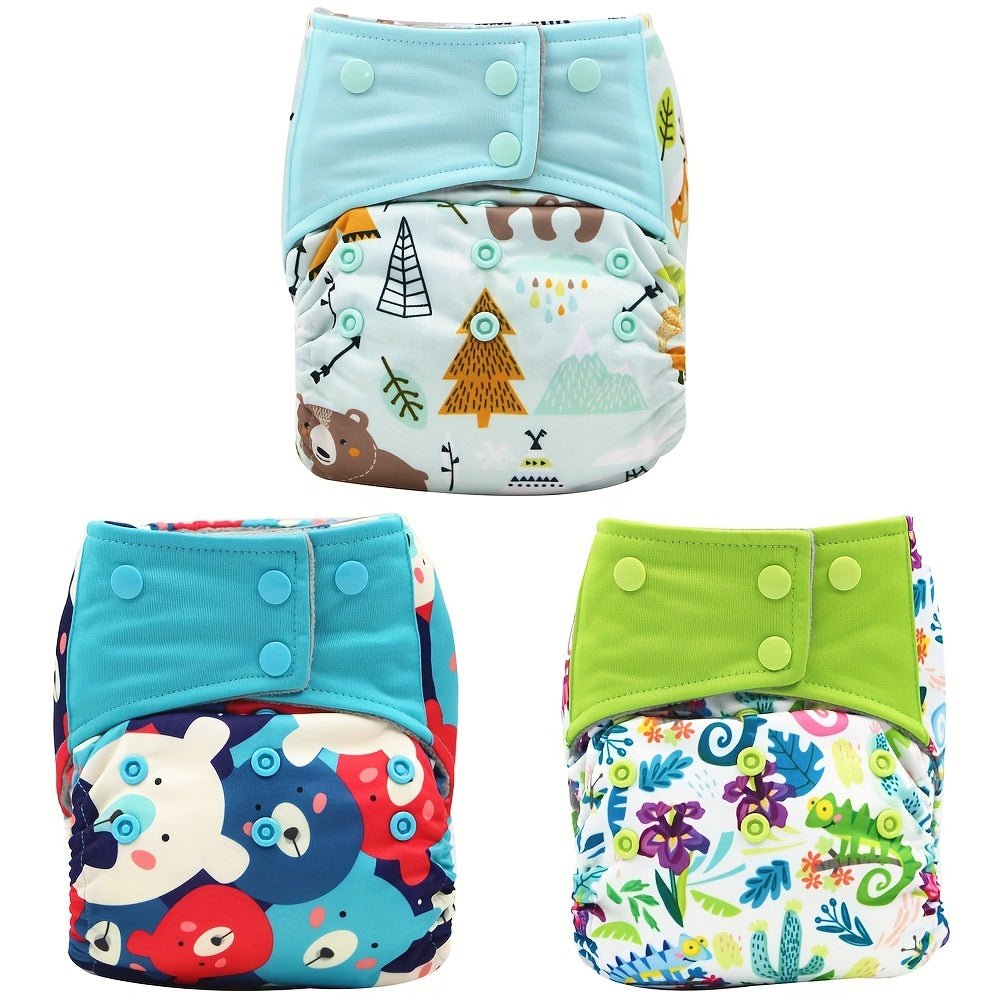 3pcs Eco - Friendly Baby Cloth Diapers Set - Washable, Reusable & Adjustable, For 3 - 15kg/6.6lb - 33.1lb - Ammpoure Wellbeing