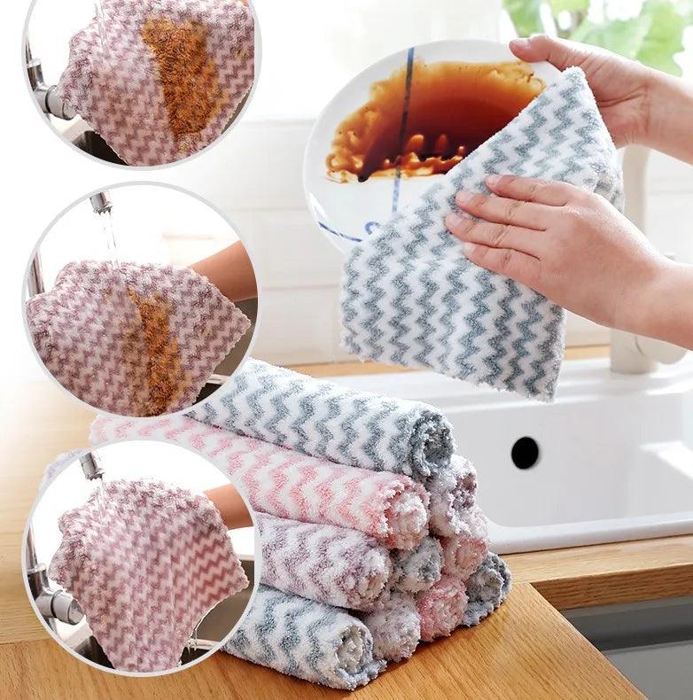 5 - 20PCS Coral Fleece Dishcloths Thickened Kitchen Cleaning Towel Absorbent Non - stick Oil Microfiber Rag Pan Pot Dish Wipe Cloth - Ammpoure Wellbeing