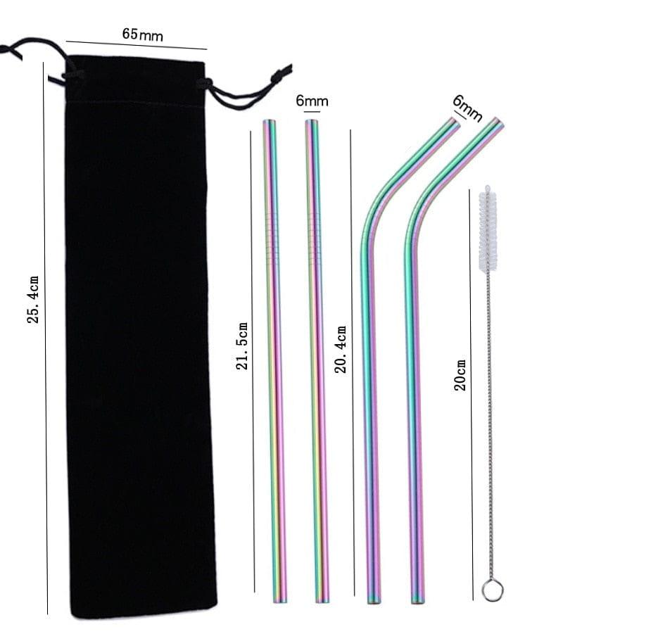 5 Pieces Stainless Steel Straw Set Colorful Metal Straws Bar Drinks Coffee Milk Tea Juice Drinking Utensils Environmental Protec - Ammpoure Wellbeing