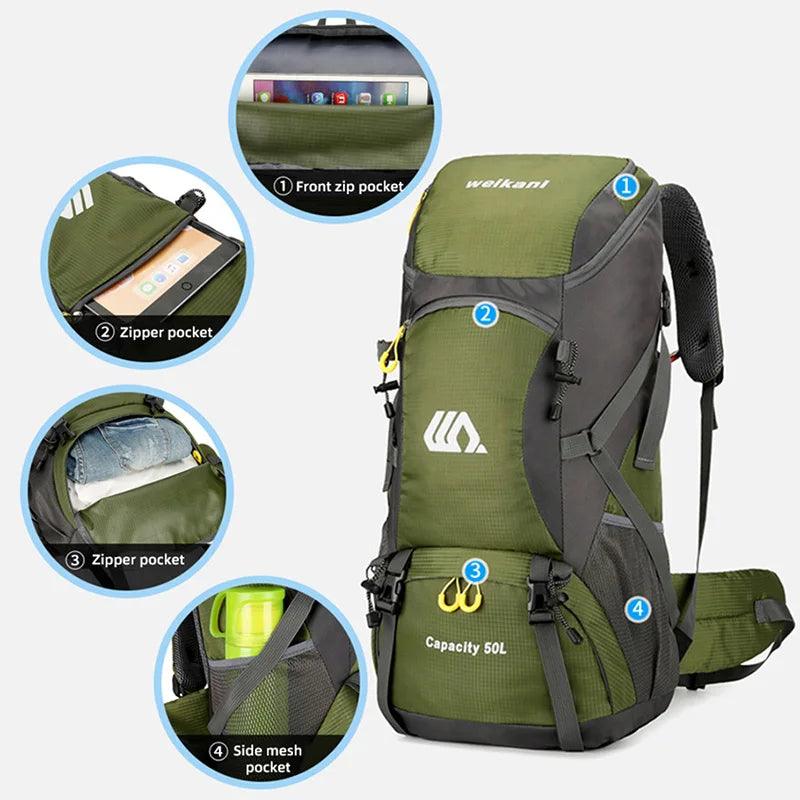 50L Travel Backpack Camping Men Large Hiking Bag Tourist Rucksack Waterproof Outdoor Sports Climbing Mountaineering Bag Luggage - Ammpoure Wellbeing