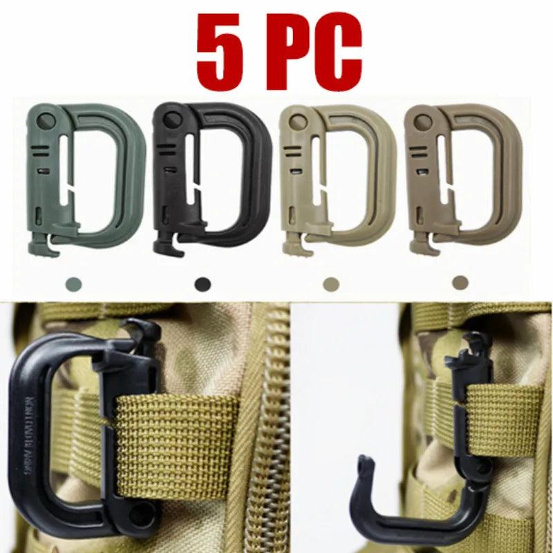 5PC Plasctic Shackle Carabiner D - ring Clip Molle Webbing Backpack Buckle Snap Lock Grimlock Multi Outdoor Hiking Camping Gear - Ammpoure Wellbeing