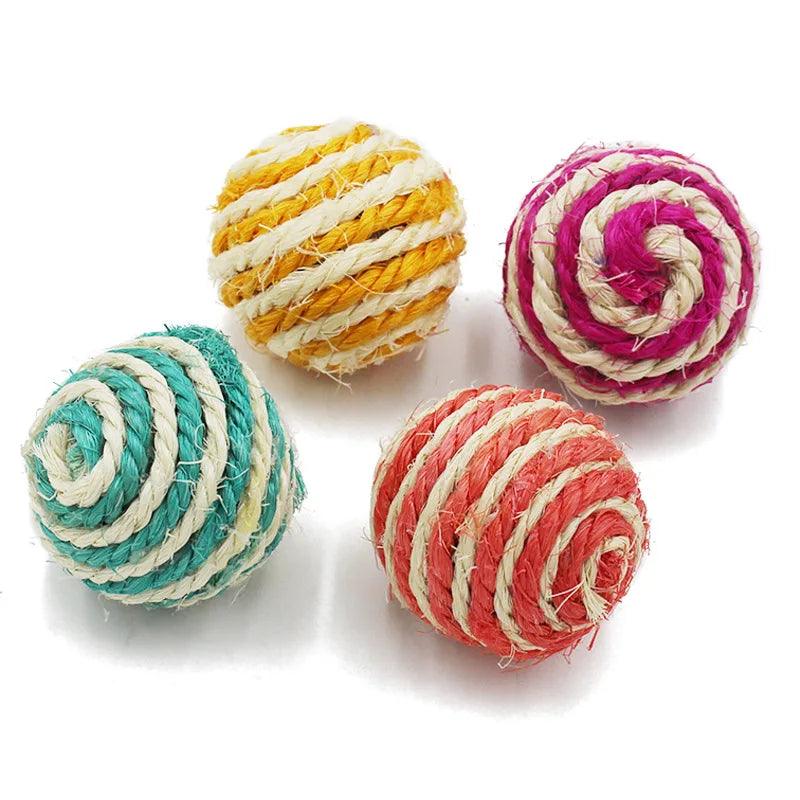 5pcs Cat Pet Sisal Rope Weave Ball Teaser Play Chewing Rattle Scratch Catch Toy Interactive Scratch Chew Toy For Pet Cat Dog - Ammpoure Wellbeing