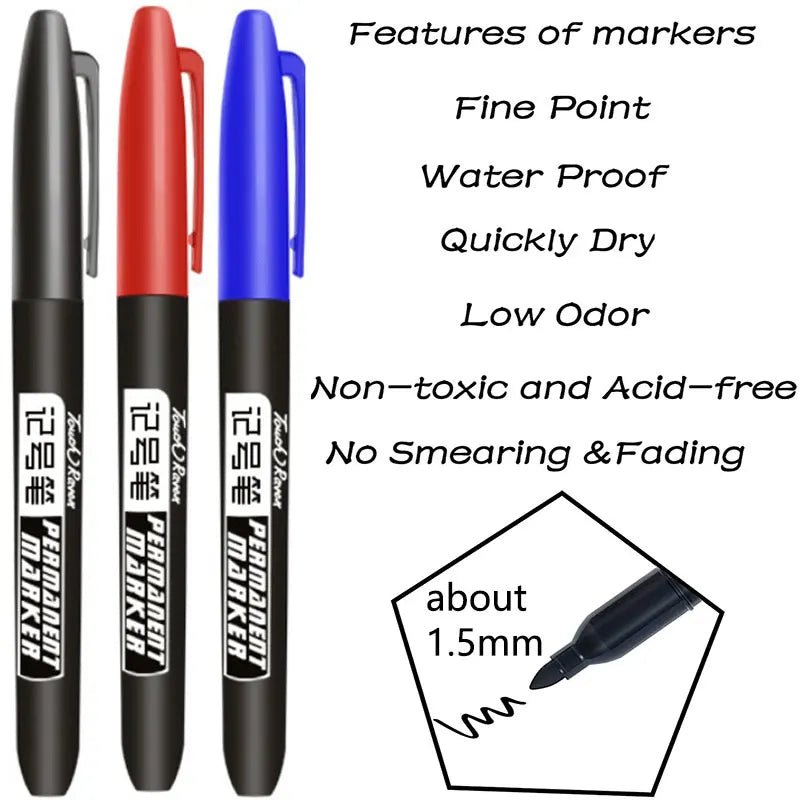 6 PCS Permanent Marker Pen Manga Drawing Markers Black Blue Red Waterproof Ink Sketch Pens Stationery Art School Supplies - Ammpoure Wellbeing