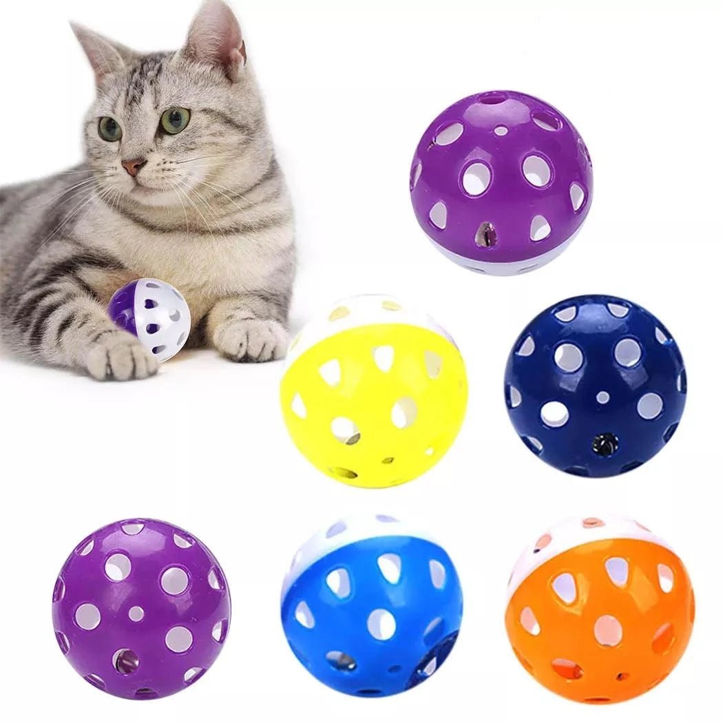 6pcs Toys For Cats Ball With Bell Playing Chew Rattle Scratch Plastic Ball Interactive Cat Training Toys Cat Toy Pet Supplies - Ammpoure Wellbeing