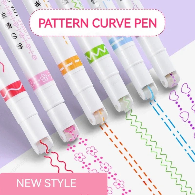 6Pcs/Set Flower Line Shape Highlighter Pen Roller Tip Curve Liner Marker Kawaii Korean Stationery School Office Supplies Gifts - Ammpoure Wellbeing