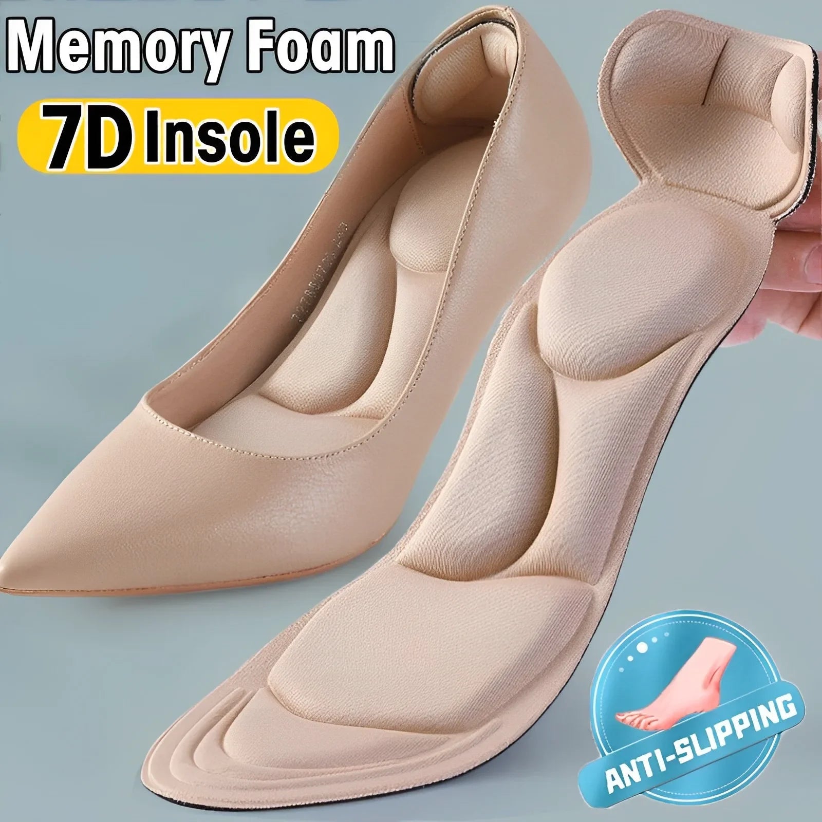 7D Soft Memory Foam Insole Pad Inserts Heel Post Back Breathable Anti - slip for Women High Heel Shoe Shoe Arch Support Insoles - Ammpoure Wellbeing