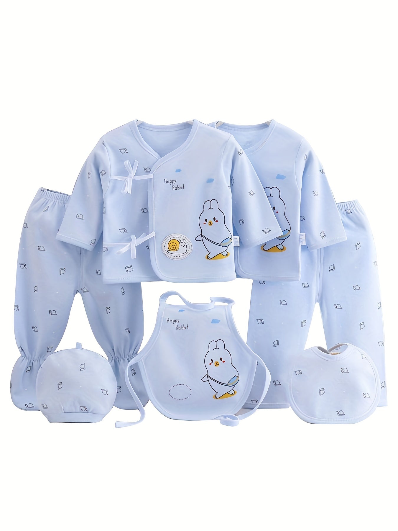 7pcs Newborn Comfort Set - Adorable Unisex Cotton Outfit with Footed Pants, Cardigan, Top, Trousers, Hat, Bib - Perfect Gift for Baby Showers - Ammpoure Wellbeing