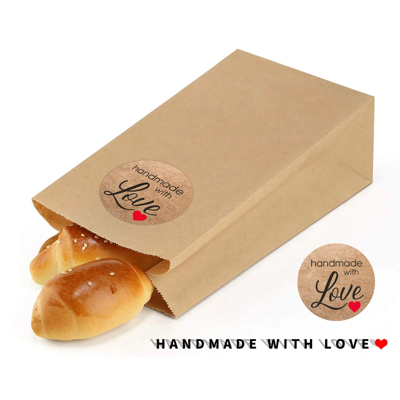 100 - 500pcs 1inch Vintage Kraft Paper Handmade With Love Stickers for Package Thank You Stationery Adhesive Labels Baking Seals - Ammpoure Wellbeing