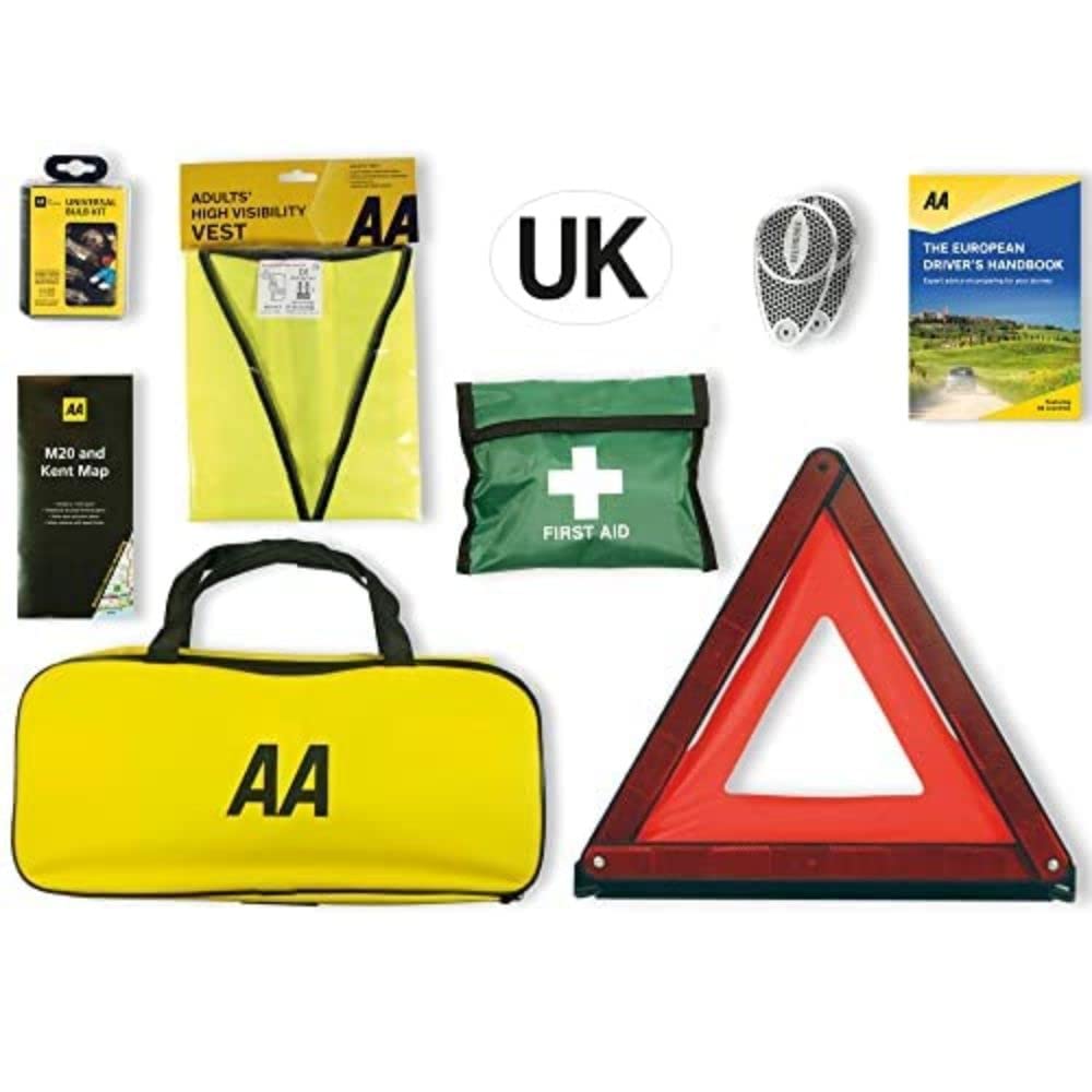 AA Euro Travel Kit AA6318 - for Driving in France/Europe - Includes Zipped Storage Bag and UK Identifier, Multicolour - Ammpoure Wellbeing