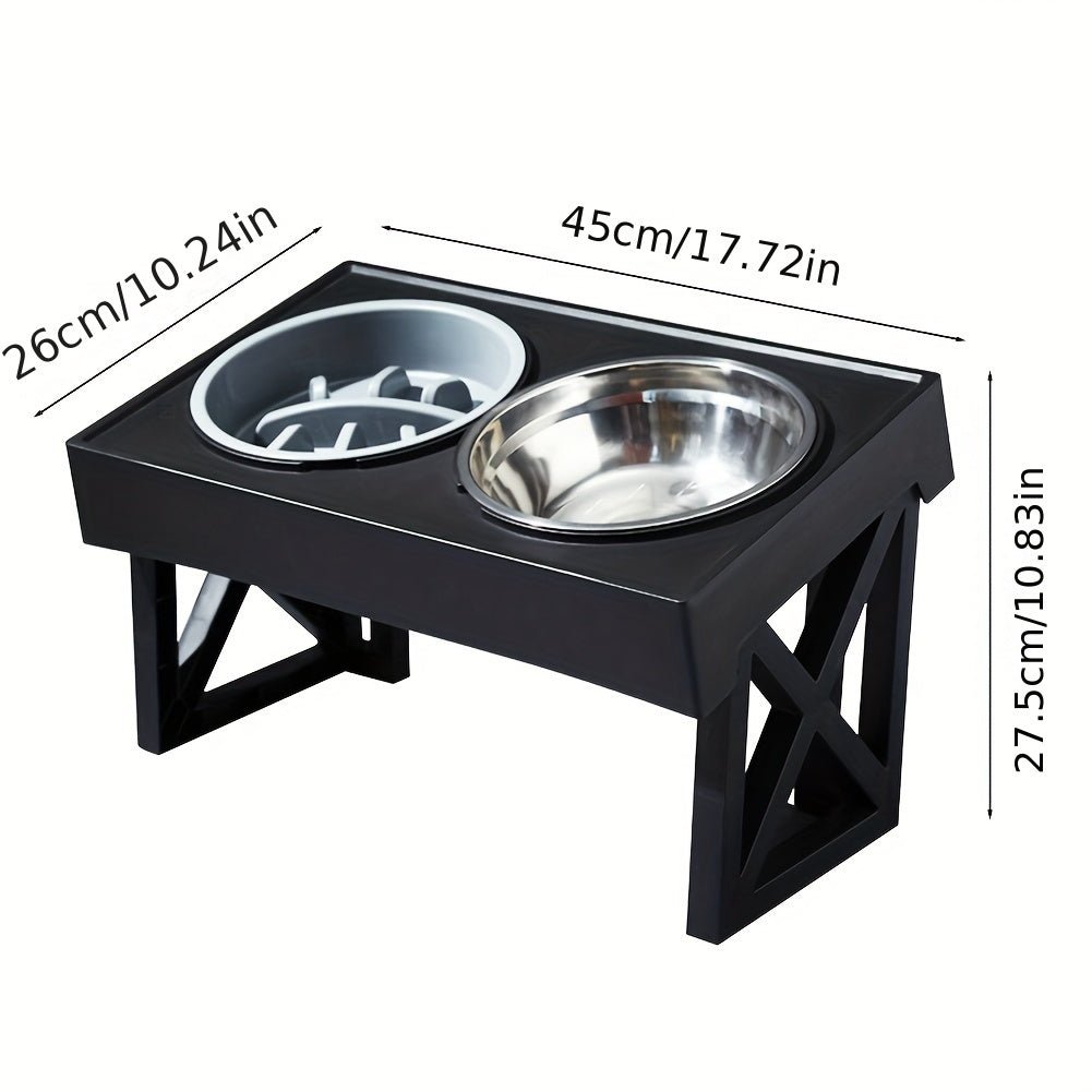 Adjustable Folding Raised Pet Dog Feeding Stand W/ Stainless Steel Bowl - Ammpoure Wellbeing